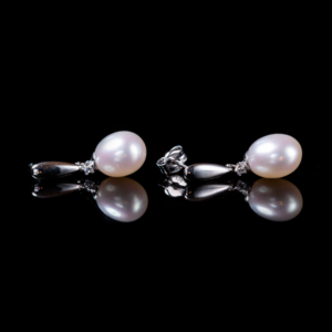 9ct White Gold White Freshwater Pearl and CZ Drop Earrings